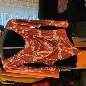 Off shoulder red and pink 2x chain bodysuit